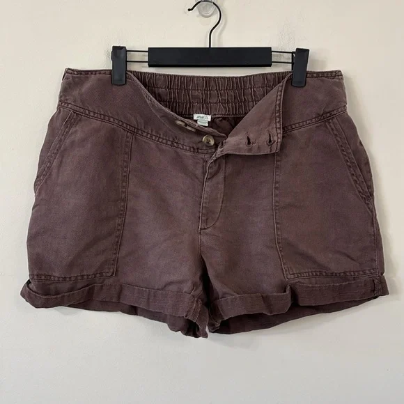 Aerie Twill V Waist Linen Blend Brown Shorts Size Large - Picture 6 of 8